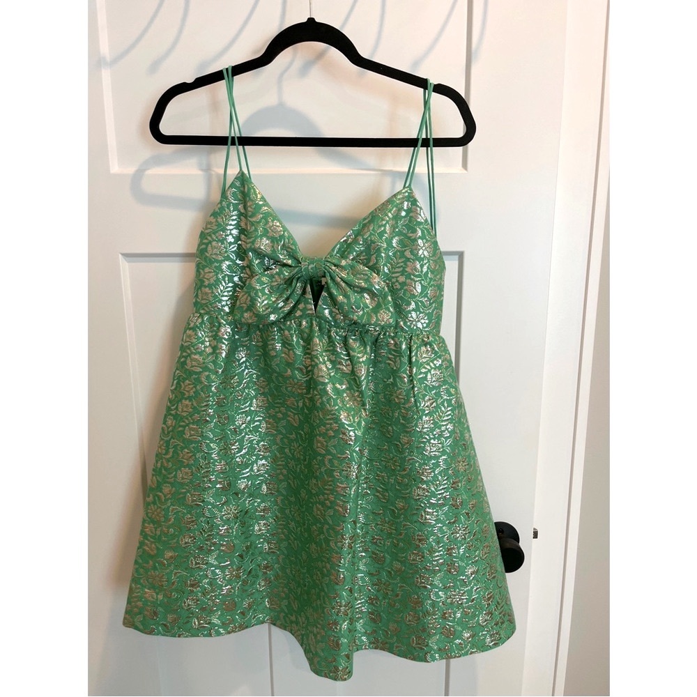 Alice and Olivia Mint Green & Gold Macrame Cocktail Dress